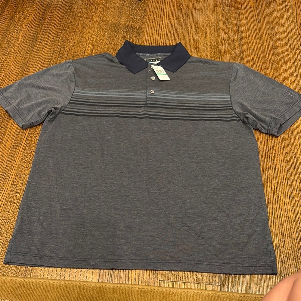 PGA Tour Gray and Blue Polo Shirt with Classic Stripes